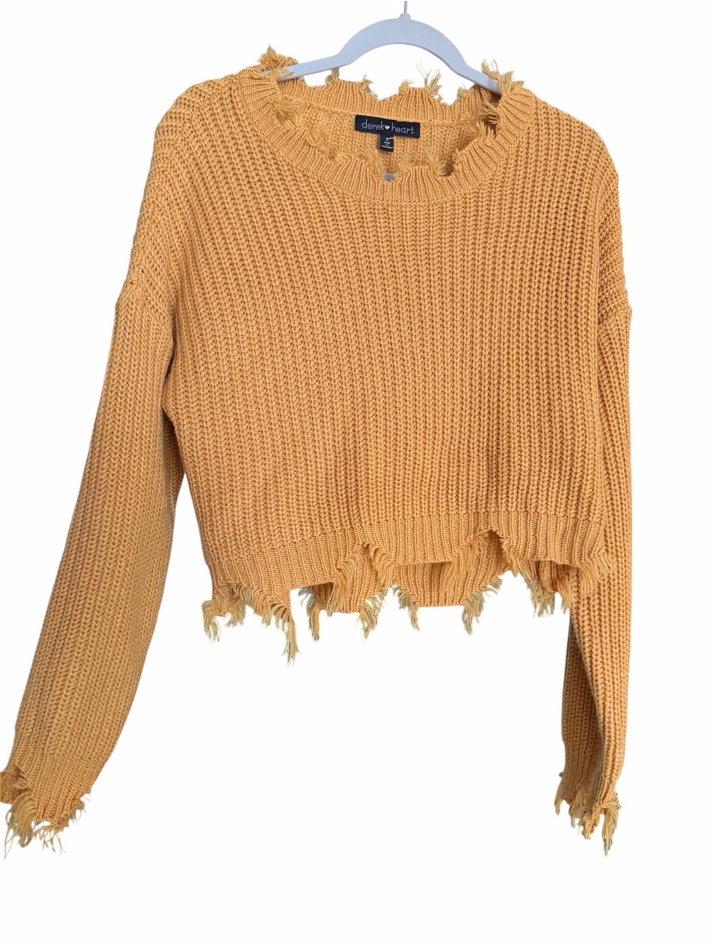 Derek Heart Mustard Distressed Cropped Sweater